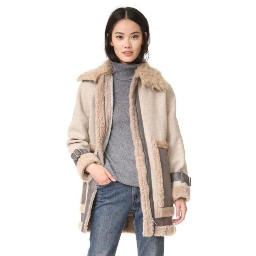 Designer Rebecca Taylor Real Shearling Lamb's Wool Penny Lane Winter Coat - Picture 2 of 16